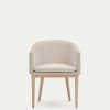 Sillas Kave Home | Silla Harlan De Chenilla Beige Y Patas De Madera Maciza De Fresno