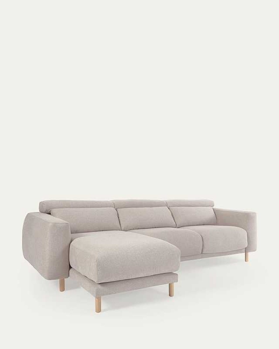 Sof S Kave Home | Sof Singa 3 Plazas Con Chaise Longue Izquierdo Beige 296 Cm